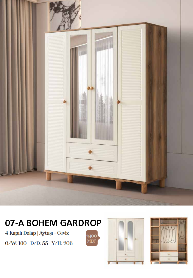 Bohem 4 Kapaklı MDF Gardrop